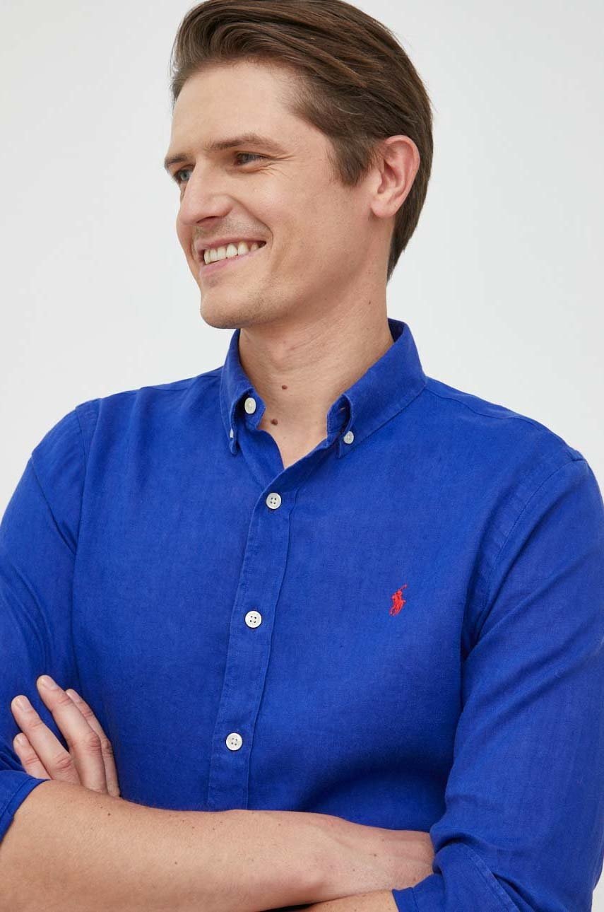 

Льняная рубашка Polo Ralph Lauren мужская slim воротник button-down