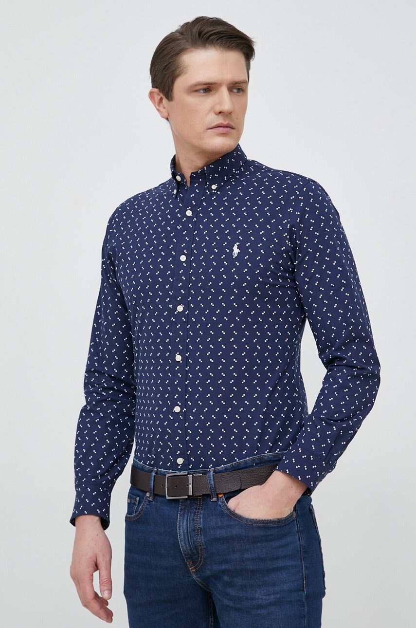 

Сорочка Polo Ralph Lauren чоловіча колір синій slim комір button-down