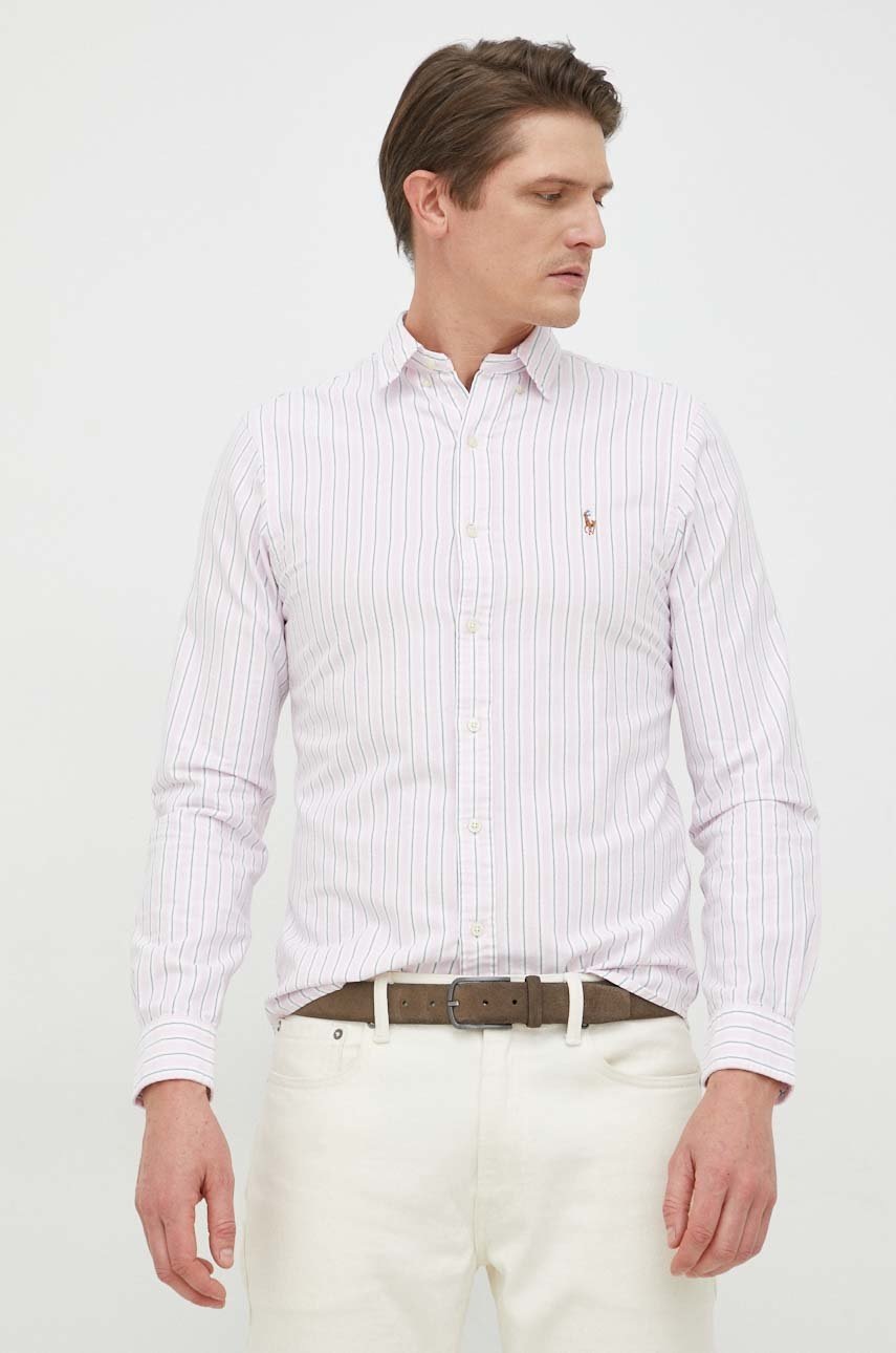 Košile Polo Ralph Lauren růžová barva, slim, s límečkem button-down - růžová -  100% Bavlna