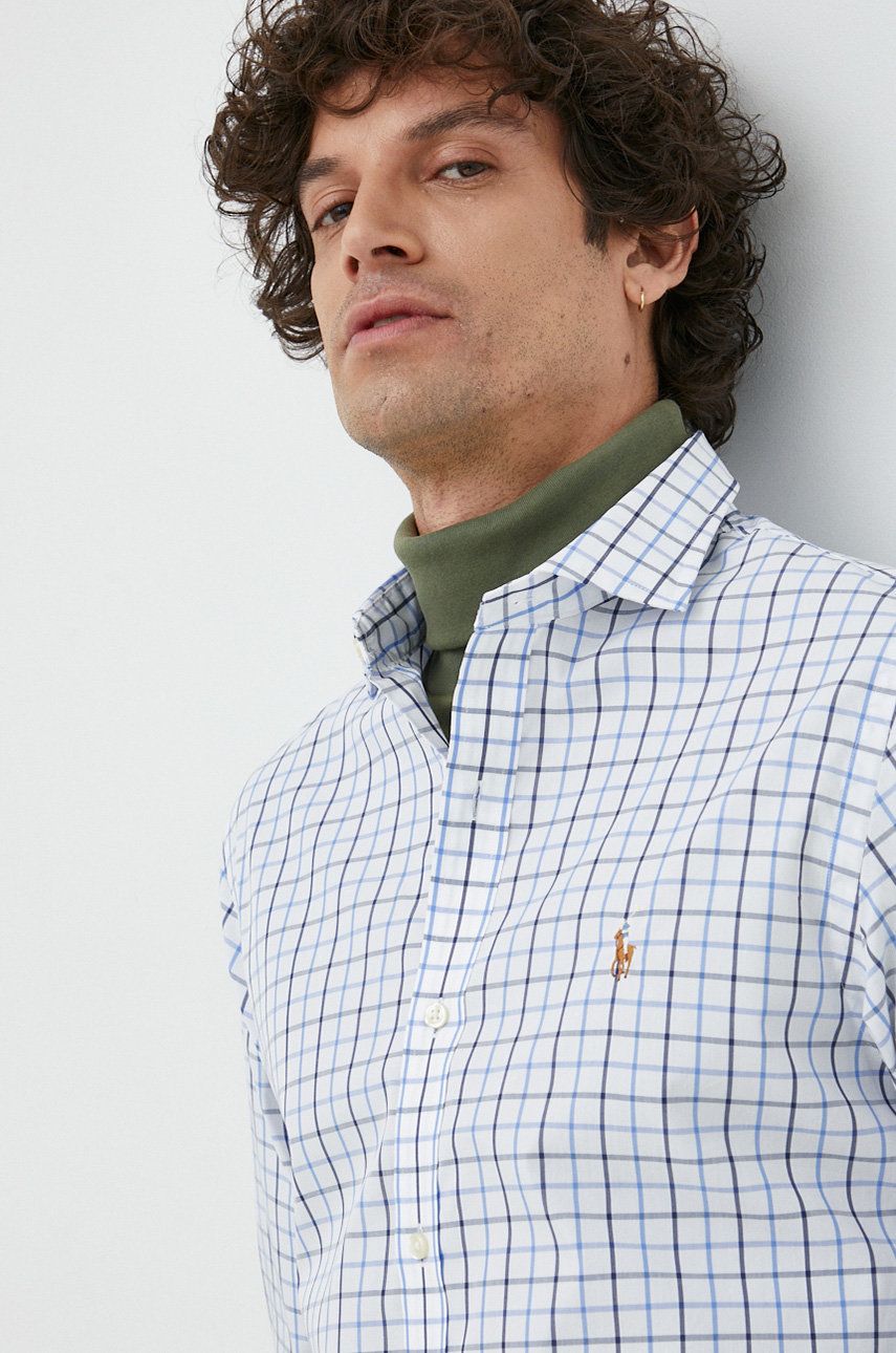 Košile Polo Ralph Lauren pánská, bílá barva, slim, s klasickým límcem - bílá -  71 % Bavlna