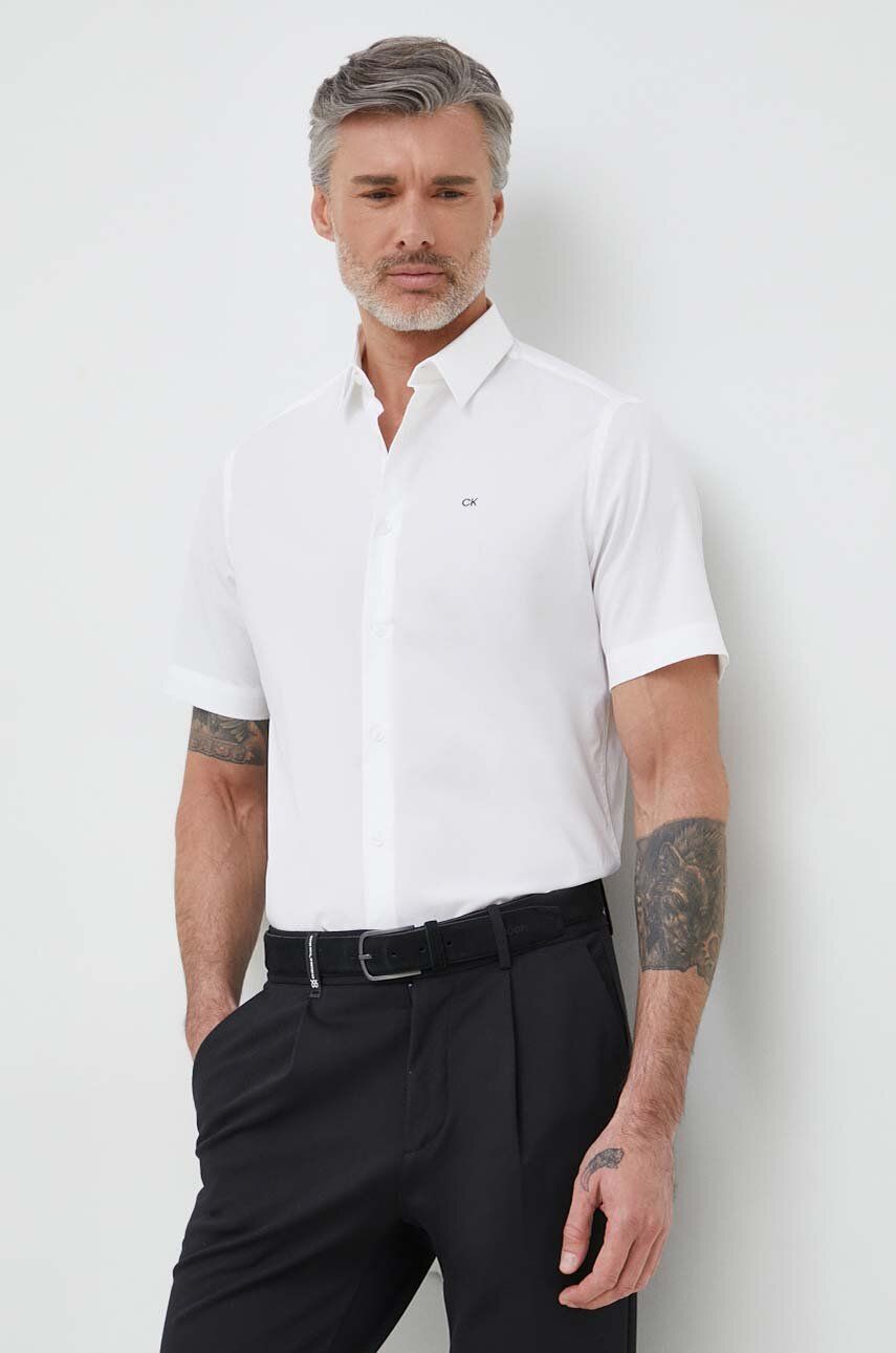 Levně Košile Calvin Klein pánská, bílá barva, regular, s klasickým límcem