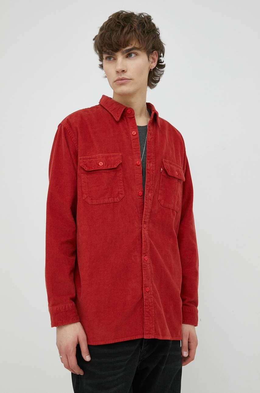 Levně Manšestrová košile Levi's pánská, červená barva, relaxed, s klasickým límcem