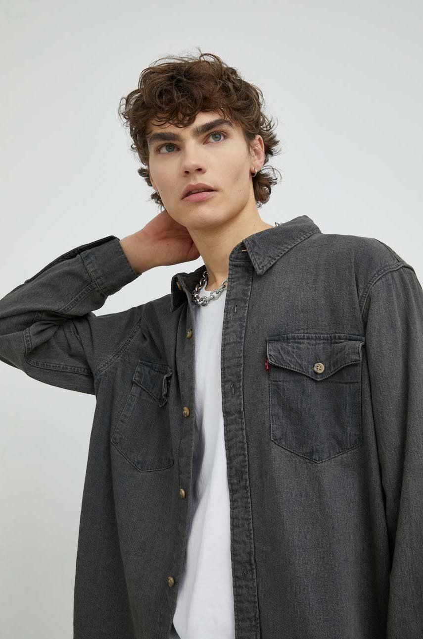 E-shop džínová košile Levi's pánská, šedá barva, relaxed, s klasickým límcem
