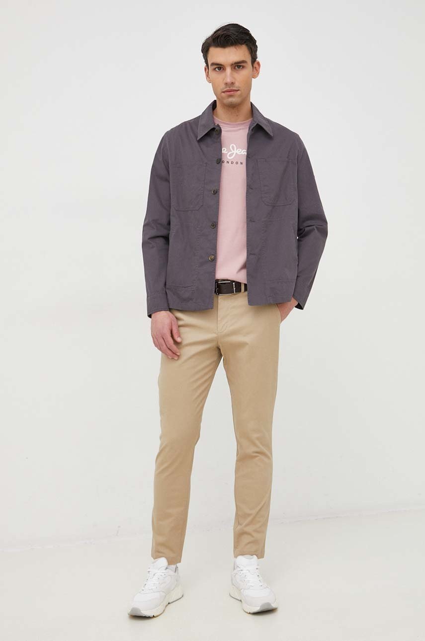 

Хлопковая рубашка Pepe Jeans Louis мужская цвет серый regular классический воротник