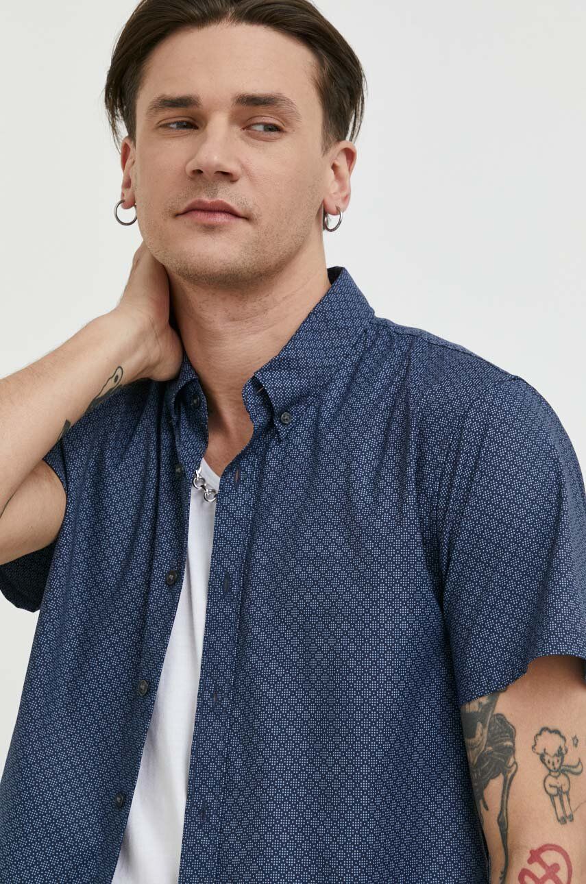 E-shop Košile Abercrombie & Fitch pánská, tmavomodrá barva, slim, s límečkem button-down