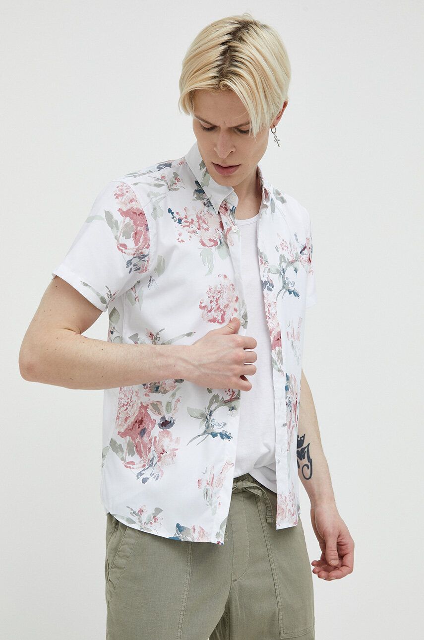 Levně Košile Abercrombie & Fitch pánská, bílá barva, regular, s límečkem button-down