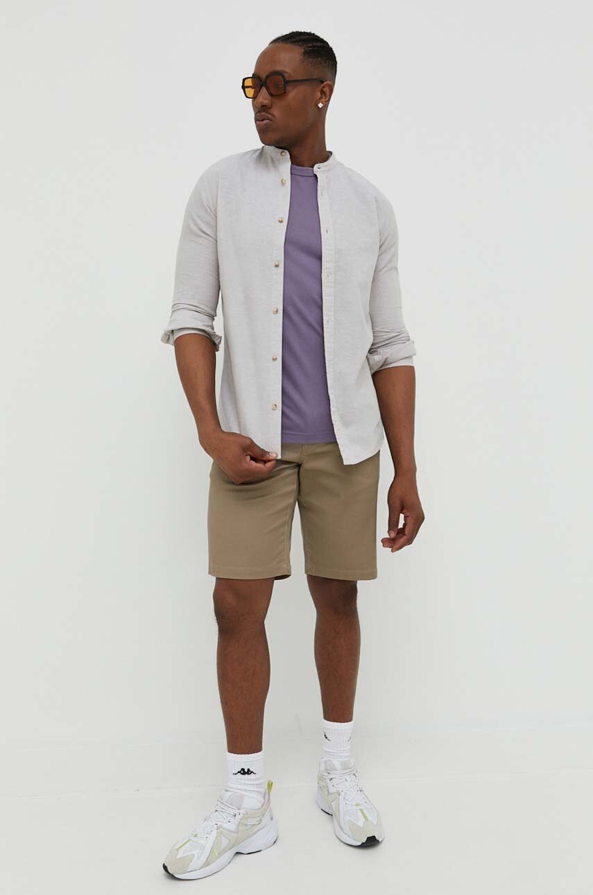 

Рубашка с примесью льна Jack & Jones JJESUMMER цвет бежевый slim со стойкой