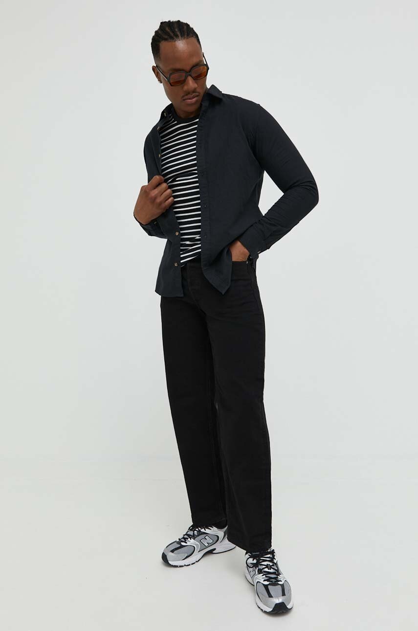 

Рубашка с примесью льна Jack & Jones JJESUMMER цвет чёрный slim классический воротник 12220134