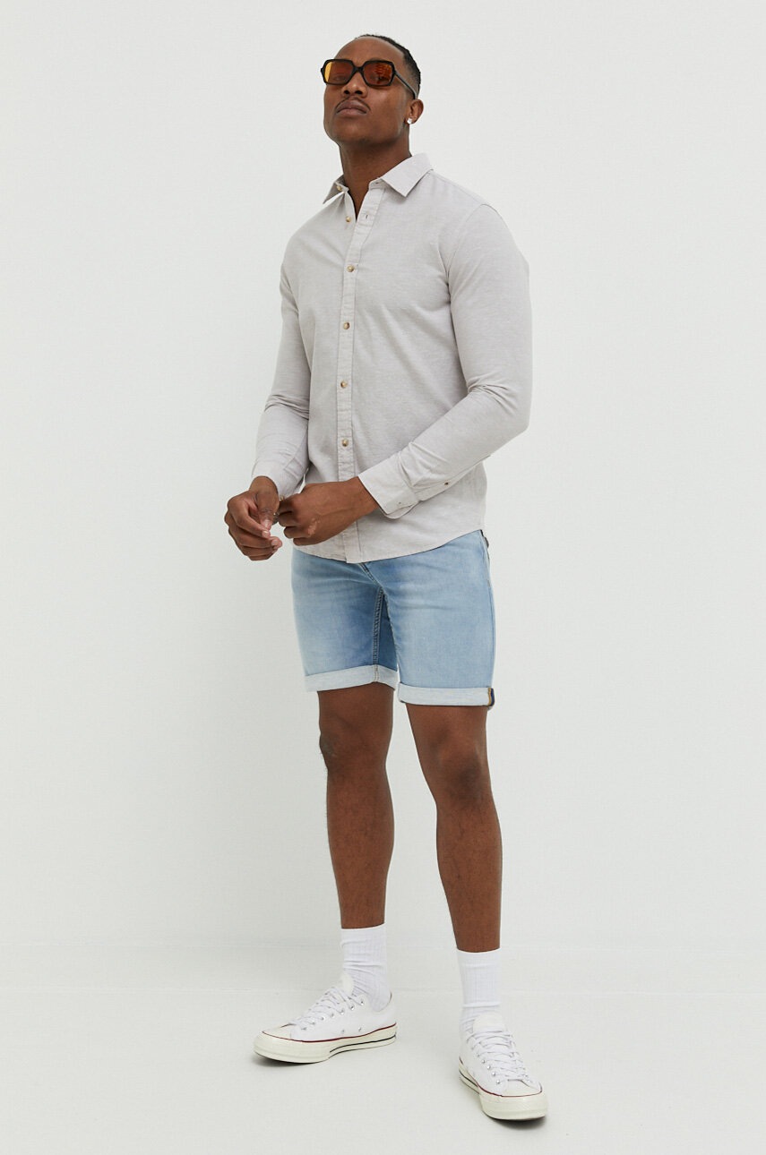 

Рубашка с примесью льна Jack & Jones JJESUMMER цвет бежевый regular итальянский воротник