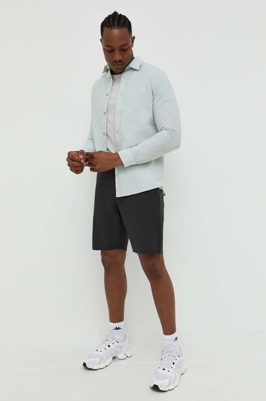 

Риза с лен Jack & Jones JJESUMMER в тюркоазено с кройка по тялото с класическа яка 12220134, Тюркоазен