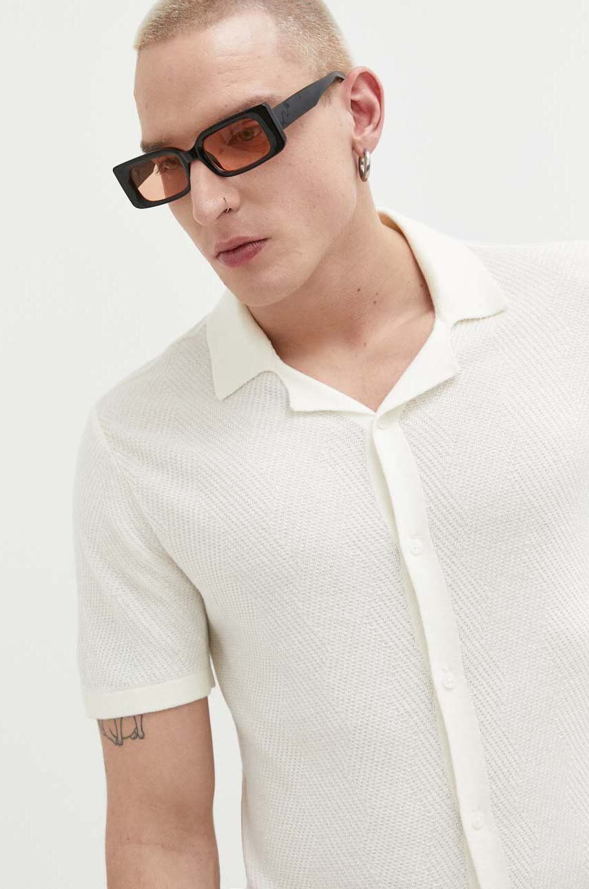 Košile Hollister Co. pánská, béžová barva, regular - béžová -  53 % Bavlna
