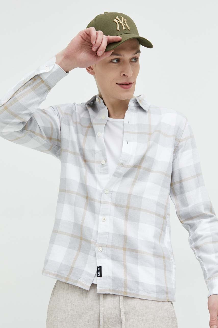 

Памучна риза Hollister Co. мъжка в сиво със стандартна кройка с класическа яка, Сив