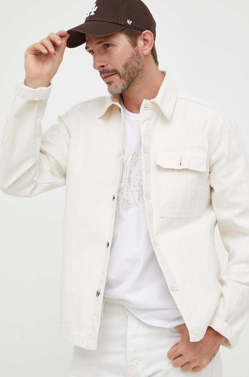 E-shop Džínová košile Pepe Jeans Blake pánská, béžová barva, regular, s klasickým límcem