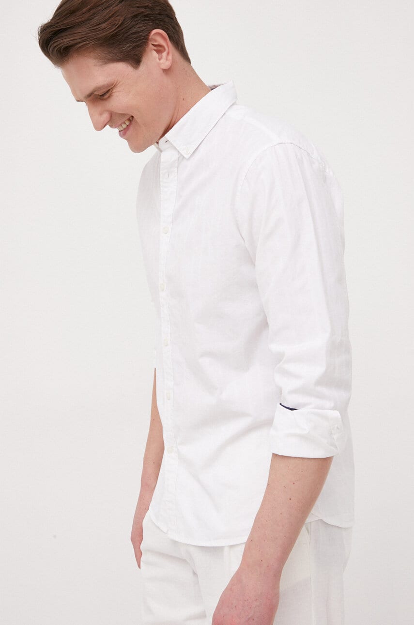 Pepe jeans camasa din bumbac lisselton barbati, culoarea alb, cu guler button-down, regular