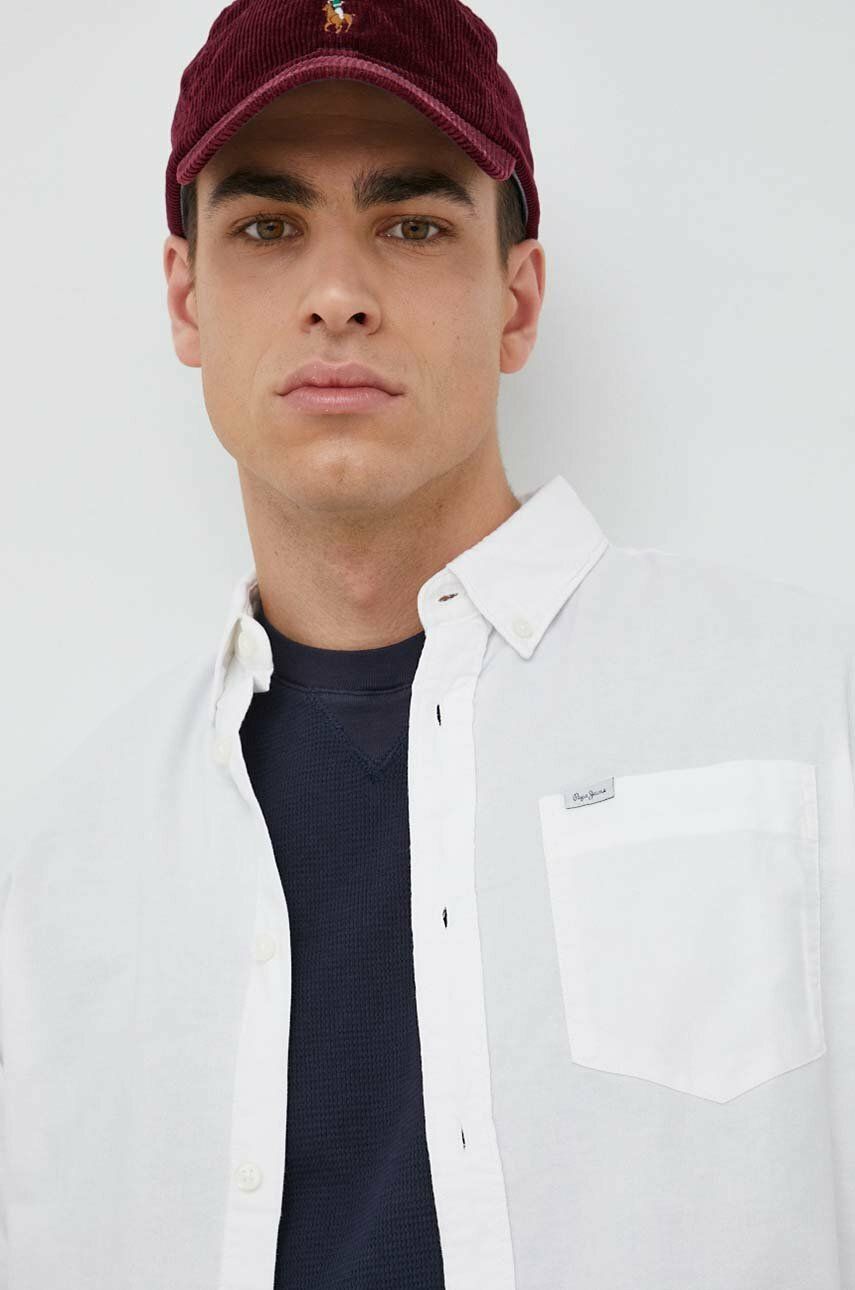 Pepe Jeans camasa din bumbac Fabio barbati, culoarea alb, cu guler button-down, regular