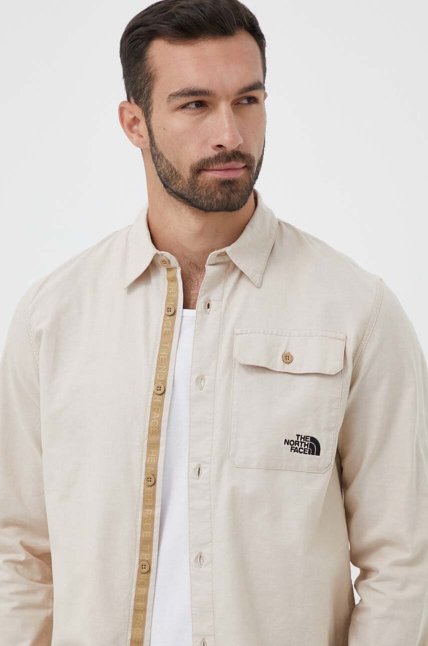 

Бавовняна сорочка The North Face чоловіча колір бежевий regular класичний комір