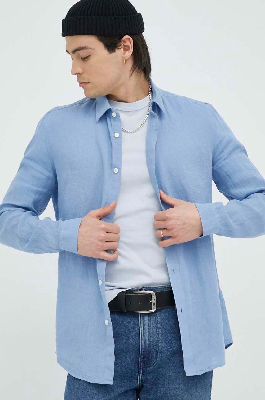 Plátěná košile Drykorn Ruben regular, s klasickým límcem - modrá -  100 % Len