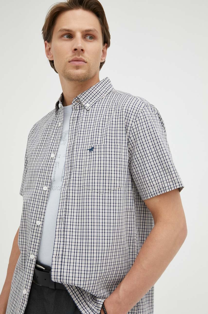 

Хлопковая рубашка Mustang мужская цвет серый regular воротник button-down