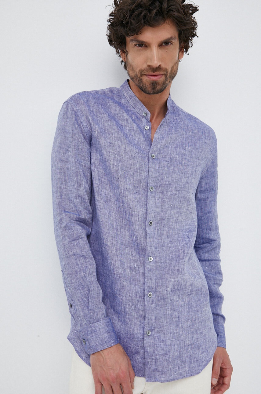 

Сорочка з льону Emporio Armani колір фіолетовий regular комір button-down