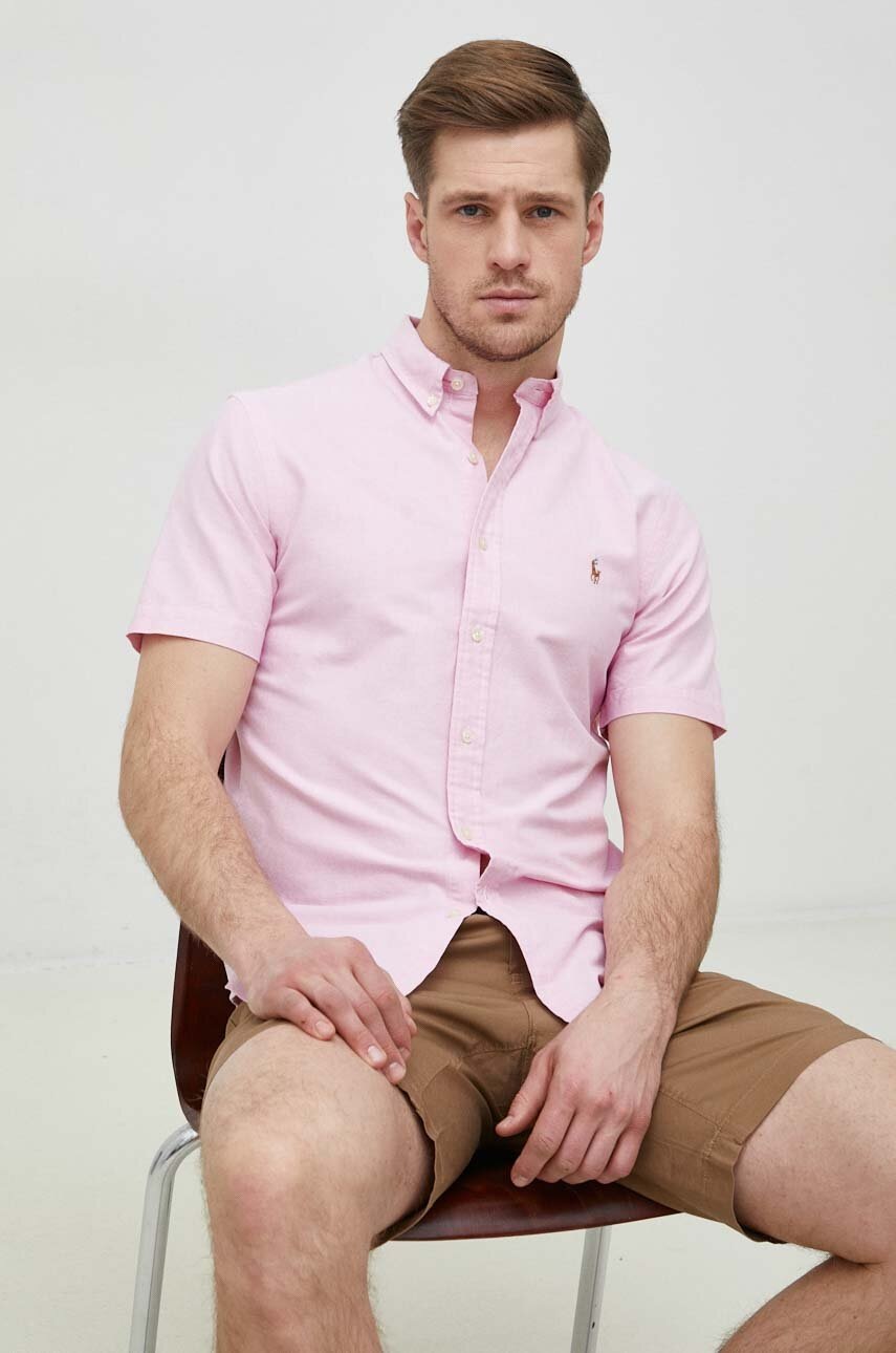 

Бавовняна сорочка Polo Ralph Lauren чоловіча колір рожевий slim комір button-down