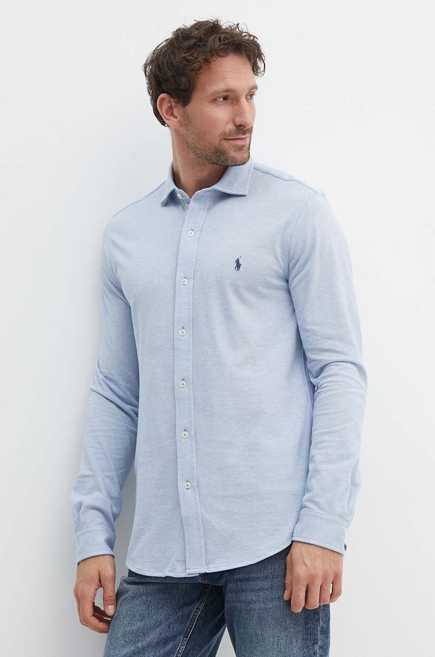 

Памучна риза Polo Ralph Lauren мъжка в синьо със стандартна кройка с италианска яка, Син