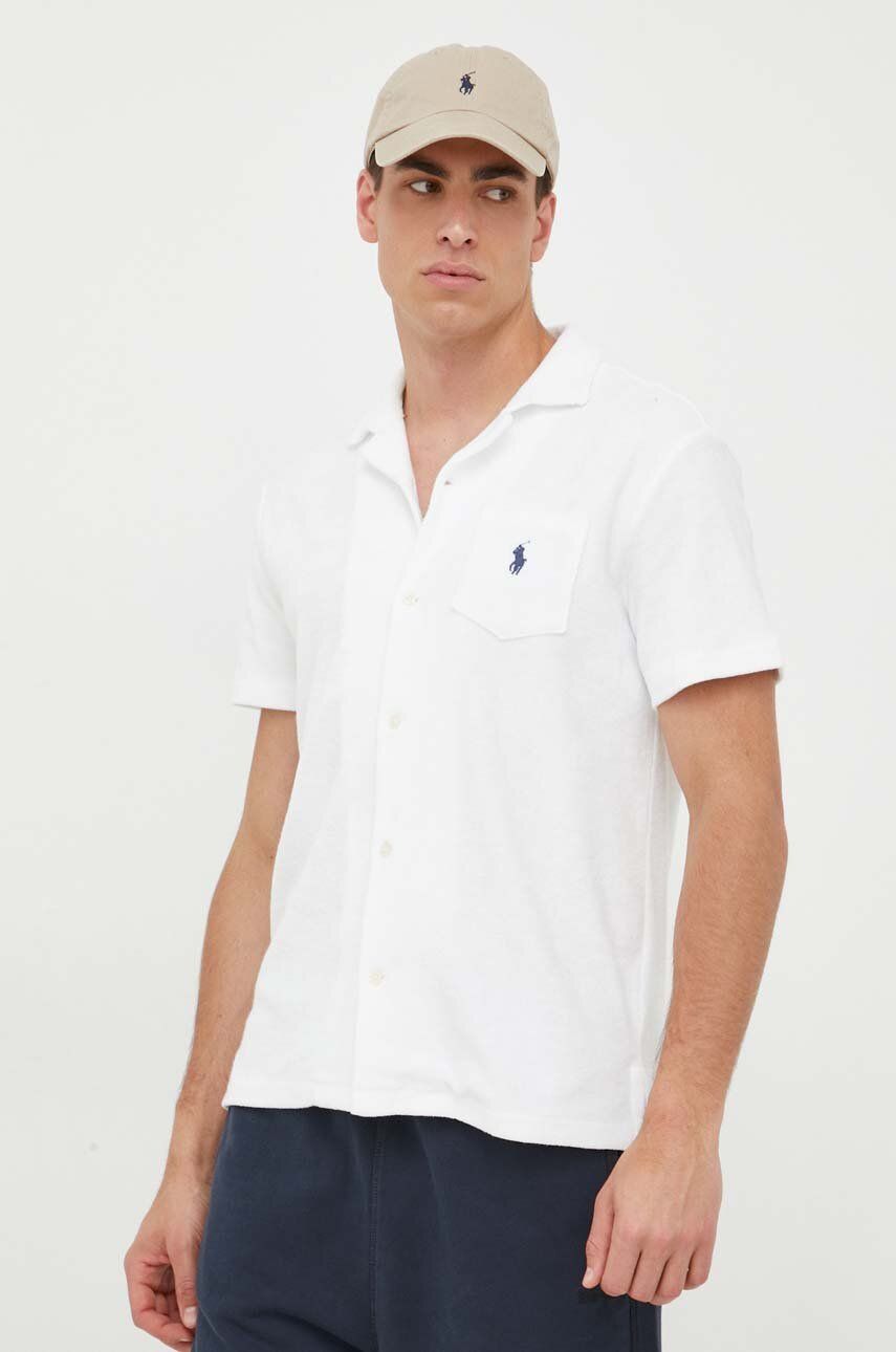 Levně Košile Polo Ralph Lauren pánská, bílá barva, regular, s klasickým límcem, 710899170