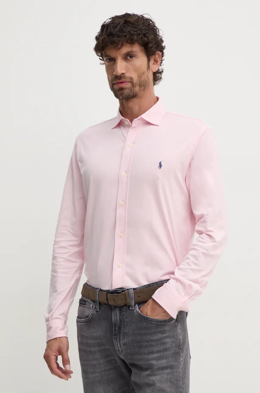 Levně Bavlněná košile Polo Ralph Lauren růžová barva, regular, s klasickým límcem