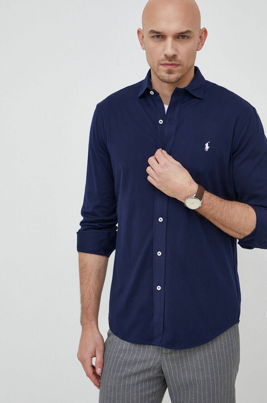 Levně Košile Polo Ralph Lauren tmavomodrá barva, regular, s klasickým límcem