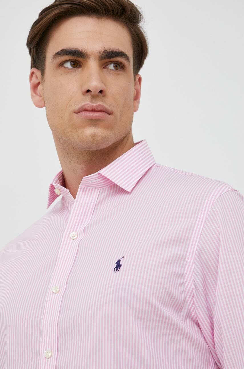 

Хлопковая рубашка Polo Ralph Lauren мужская цвет розовый slim итальянский воротник