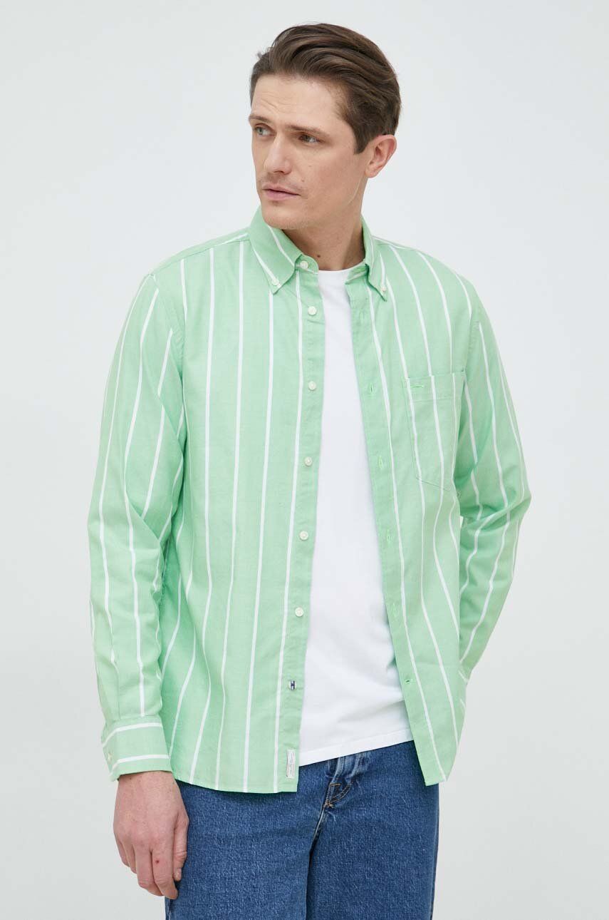 Košile Tommy Hilfiger zelená barva, regular, s límečkem button-down - zelená -  100 % Bavlna