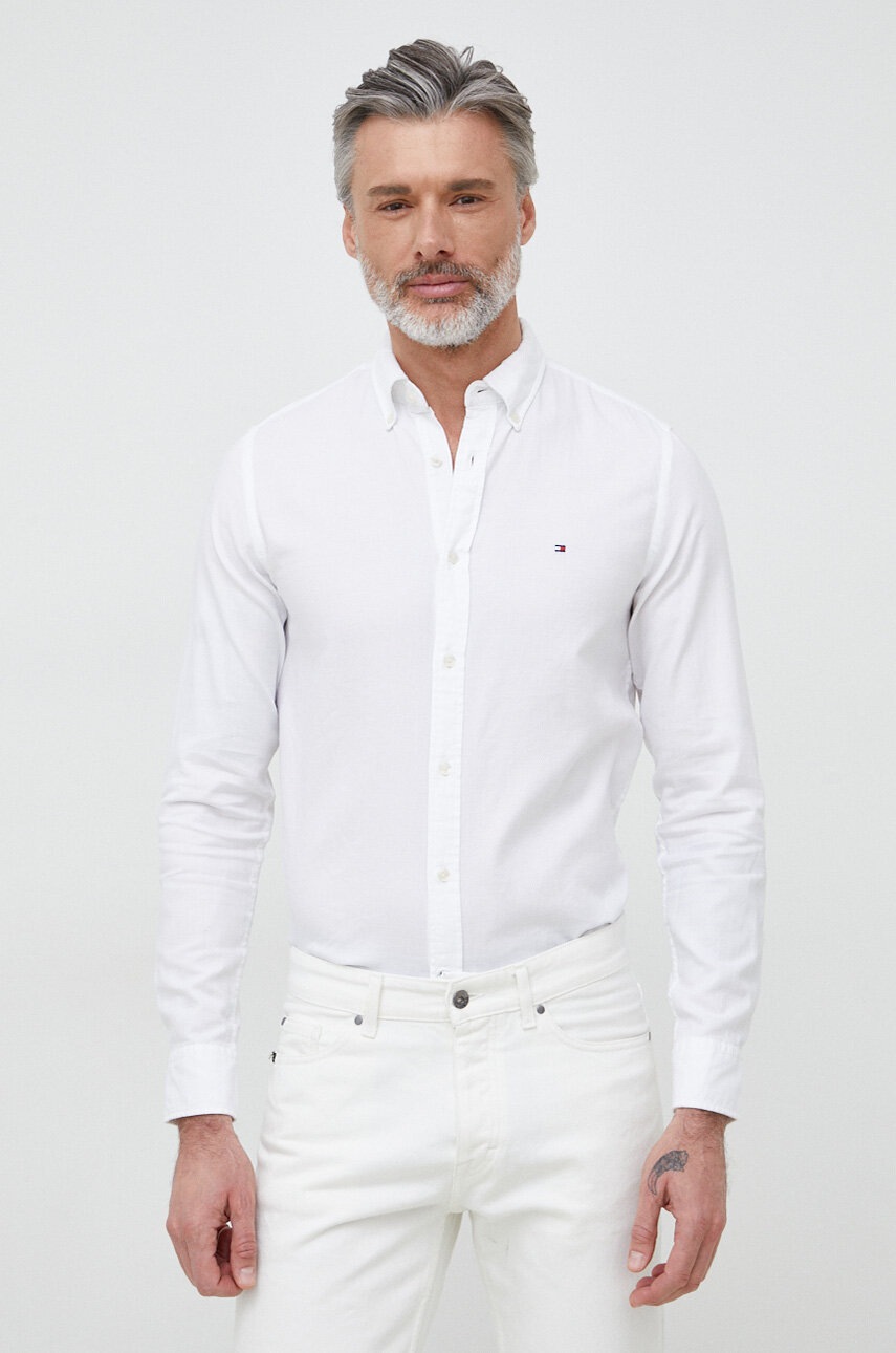 

Бавовняна сорочка Tommy Hilfiger чоловіча колір білий slim комір button-down
