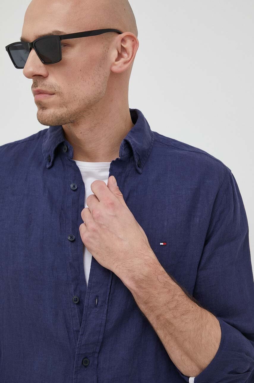 

Сорочка з льону Tommy Hilfiger колір синій regular комір button-down