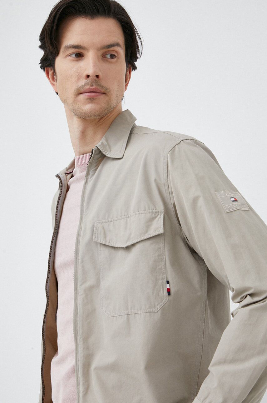 Levně Košile Tommy Hilfiger pánská, béžová barva, regular, s klasickým límcem