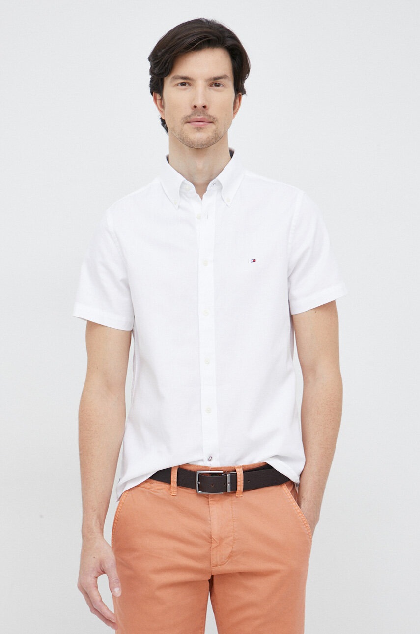 

Сорочка з льоном Tommy Hilfiger колір білий regular комір button-down