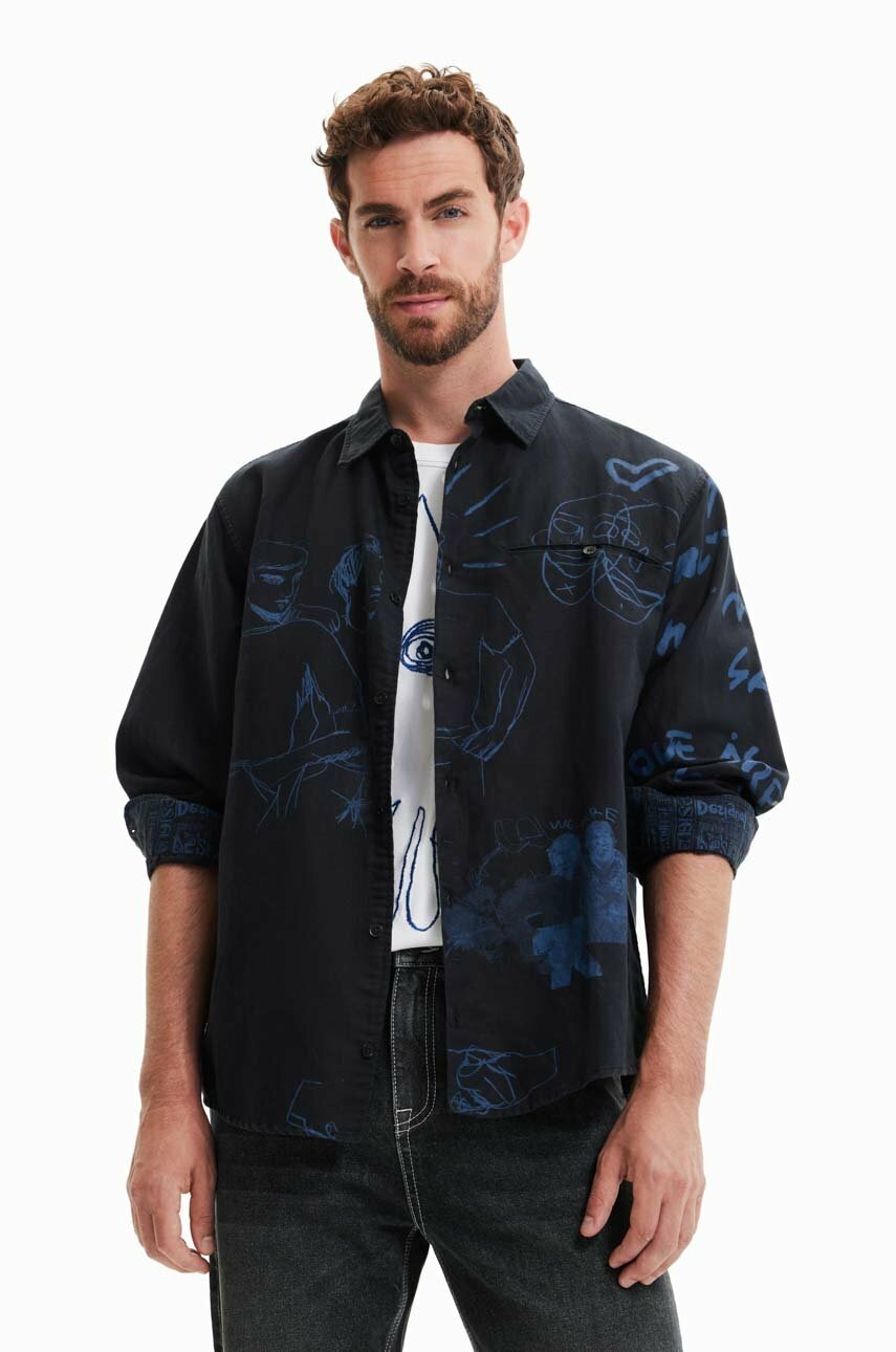 

Рубашка Desigual мужская цвет чёрный regular классический воротник