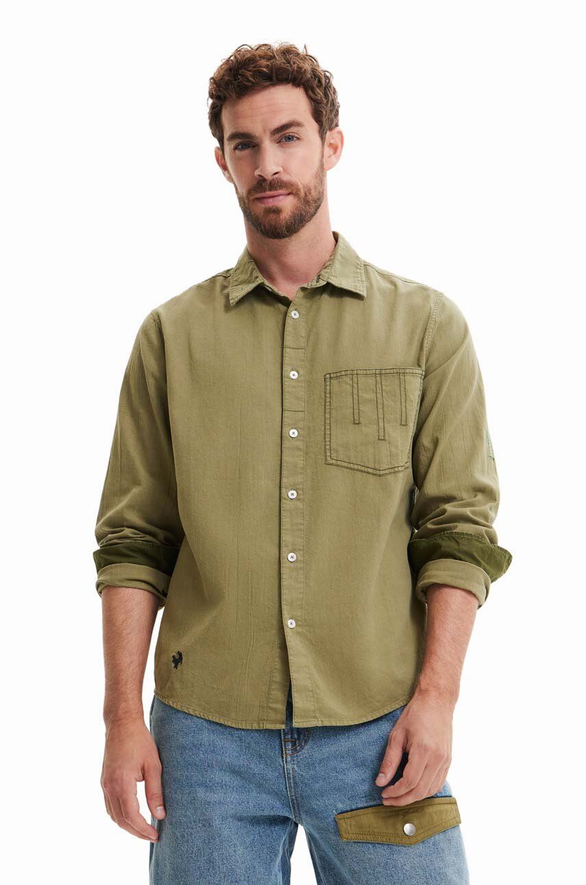 Košile Desigual zelená barva, regular, s klasickým límcem