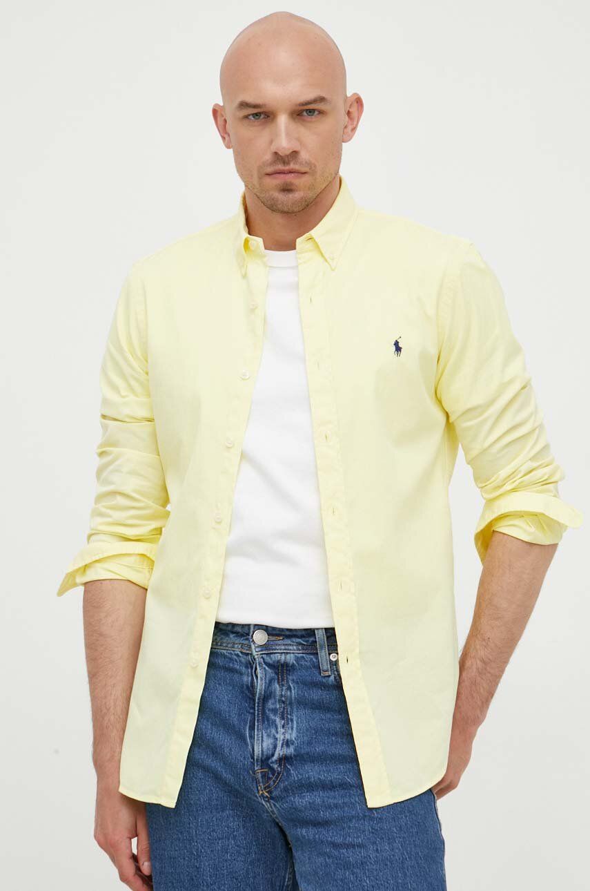 Košile Polo Ralph Lauren žlutá barva, slim, s límečkem button-down - žlutá -  100 % Bavlna
