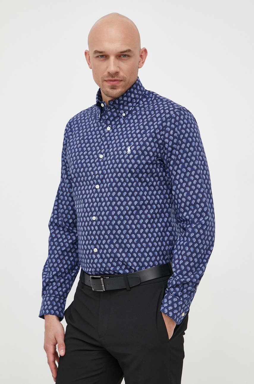 Levně Košile Polo Ralph Lauren pánská, tmavomodrá barva, regular, s límečkem button-down