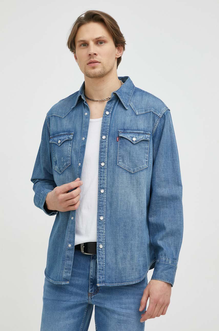 Džínová košile Levi′s pánská, regular, s klasickým límcem - modrá -  100 % Bavlna