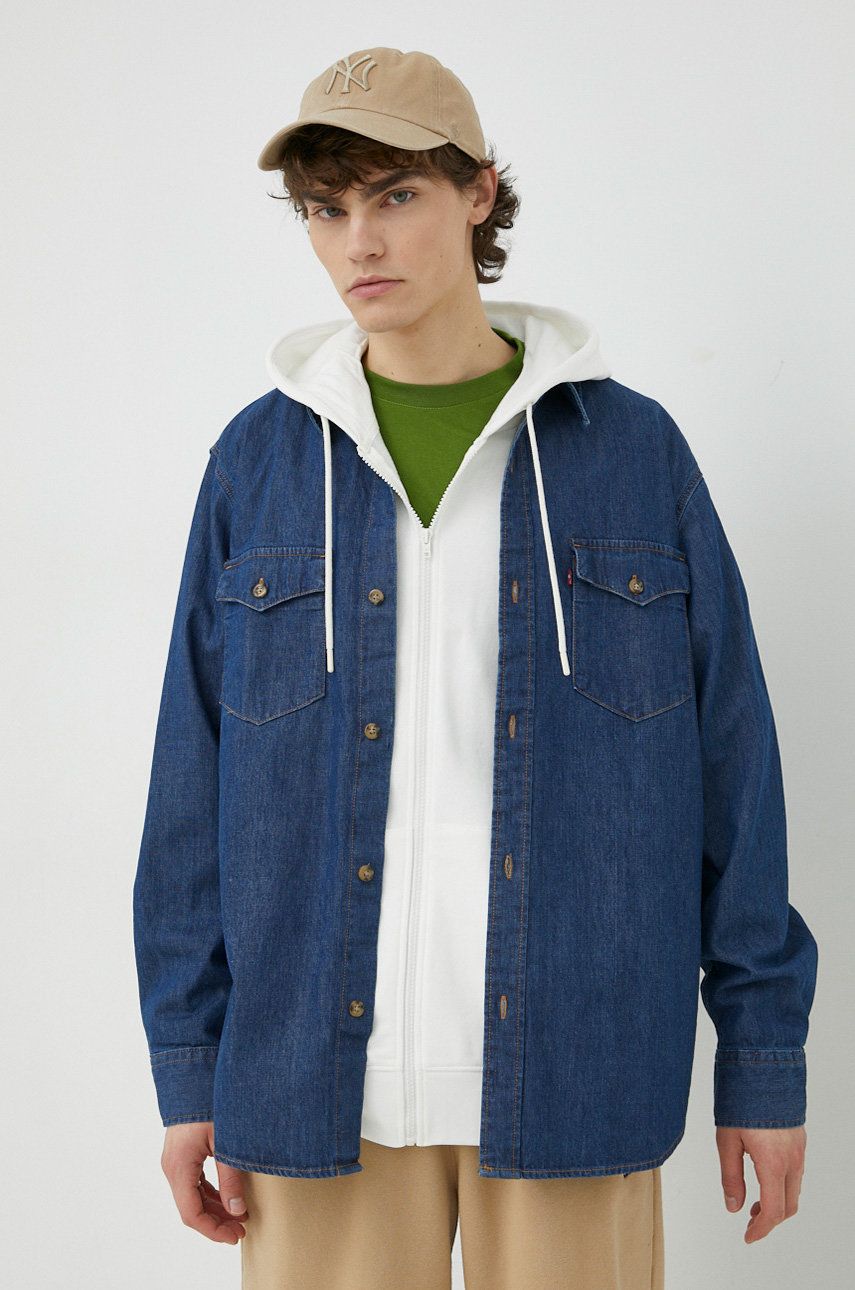 E-shop Džínová košile Levi's pánská, tmavomodrá barva, relaxed, s klasickým límcem