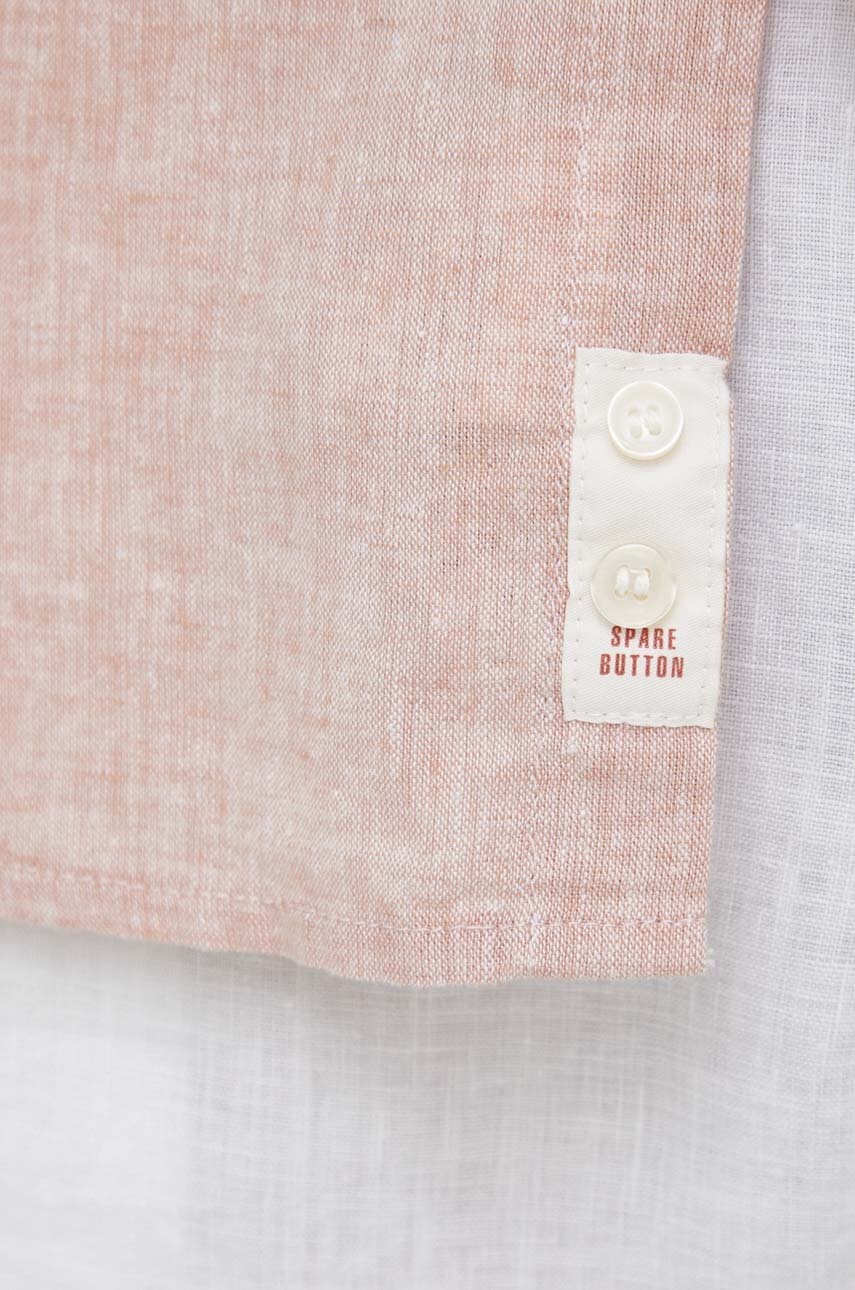 

Сорочка з льону Sisley колір бежевий regular зі стійкою