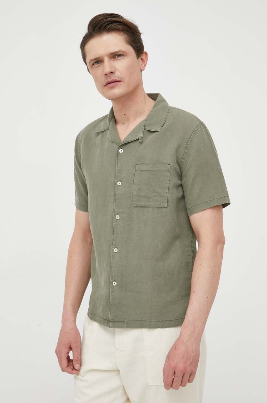 

Сорочка з льону United Colors of Benetton колір зелений regular
