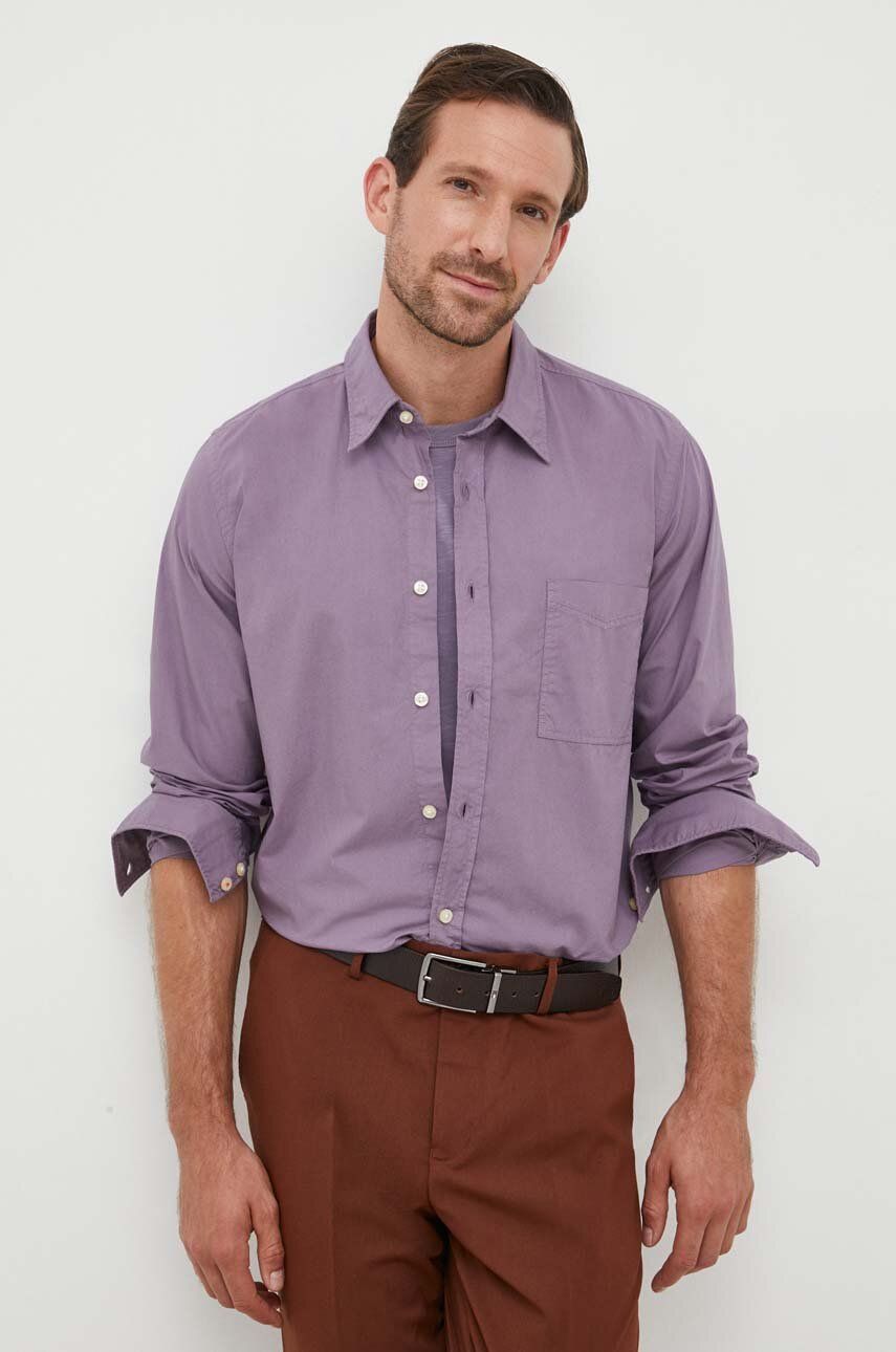 Levně Bavlněná košile BOSS BOSS ORANGE fialová barva, regular, s klasickým límcem