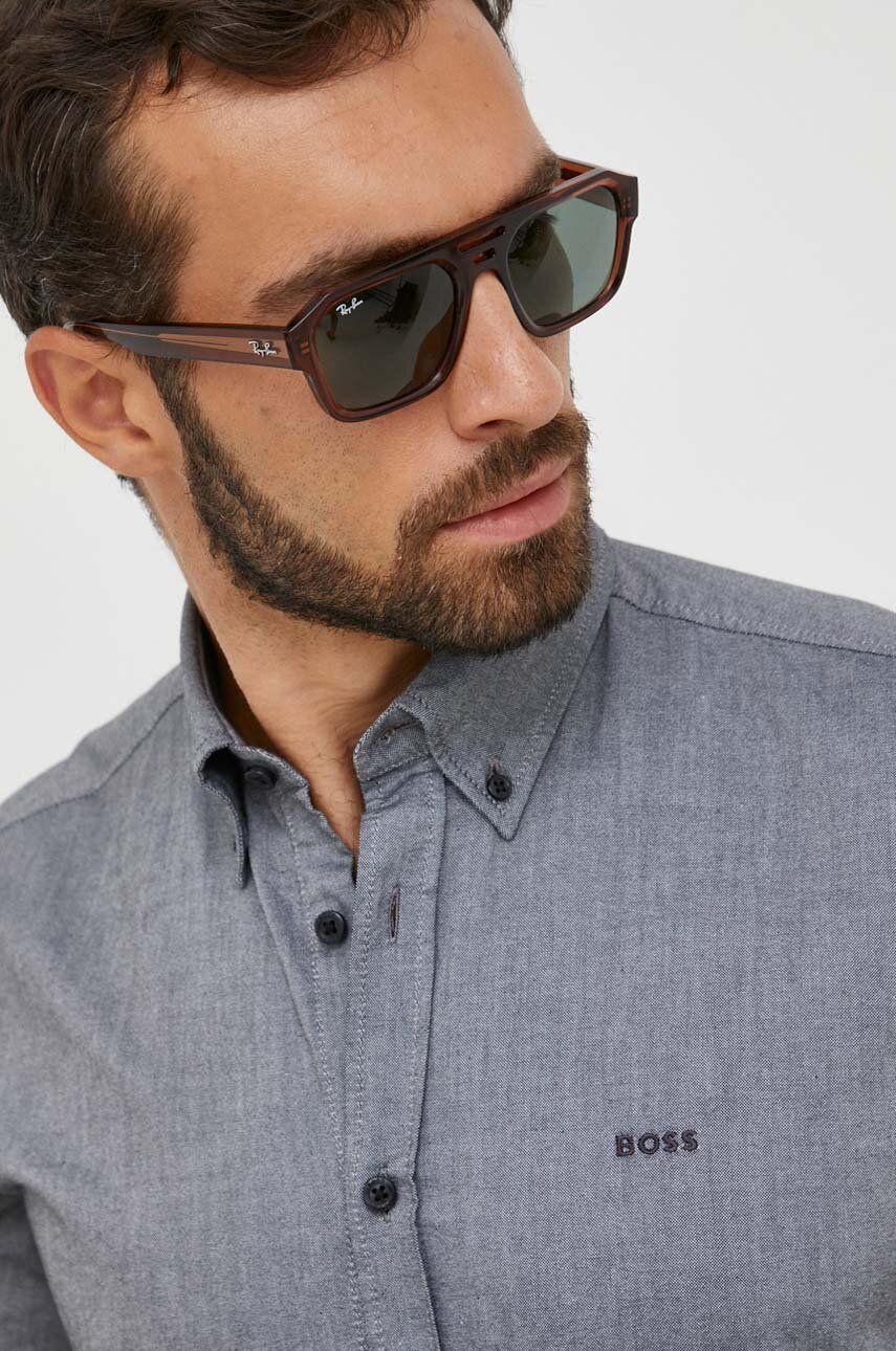 E-shop Košile BOSS BOSS ORANGE šedá barva, regular, s italským límcem