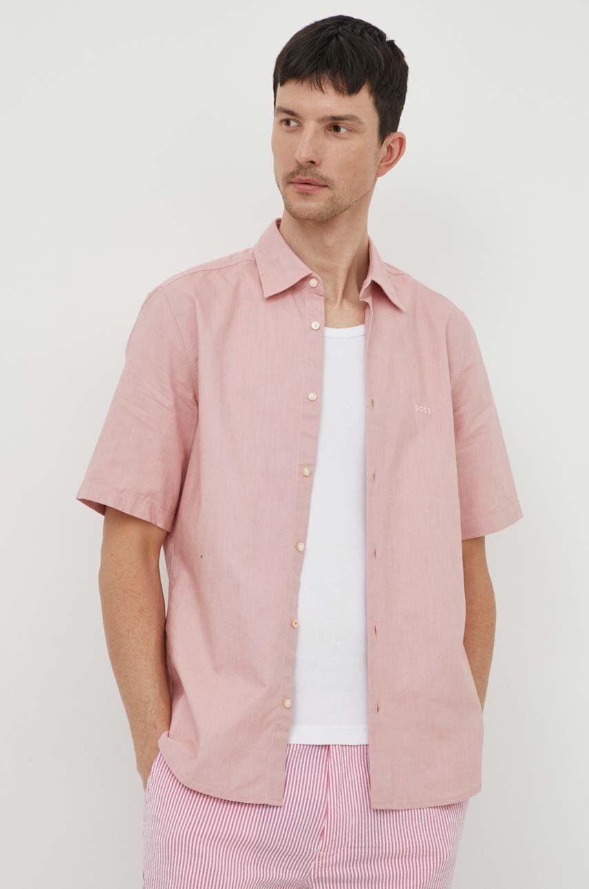 BOSS cămașă din bumbac ORANGE bărbați, culoarea roz, cu guler clasic, regular 50489351