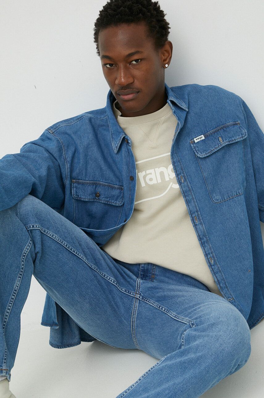 Wrangler camasa jeans barbati, cu guler clasic, relaxed
