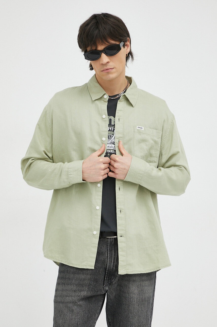 

Льняная рубашка Wrangler цвет зелёный relaxed классический воротник