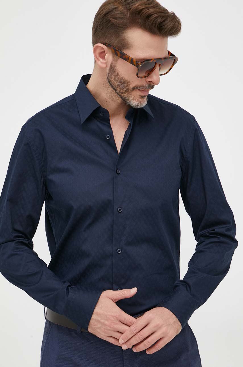 BOSS cămașă din bumbac bărbați, culoarea bleumarin, cu guler clasic, regular 50473310