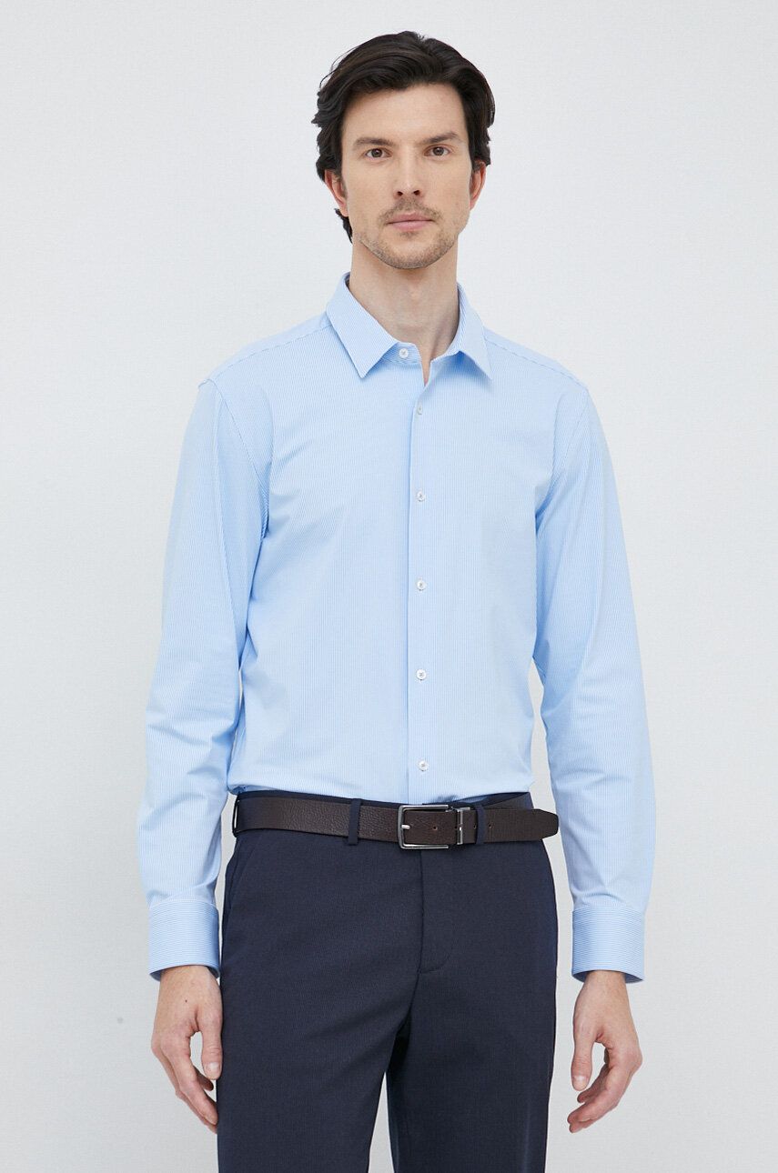 Košile BOSS pánská, slim, s italským límcem - modrá -  83 % Recyklovaný polyamid