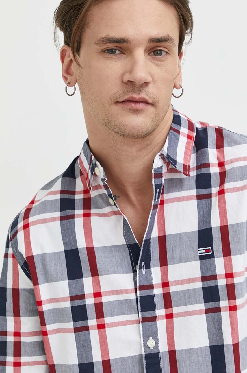 

Хлопковая рубашка Tommy Jeans мужская цвет синий regular классический воротник